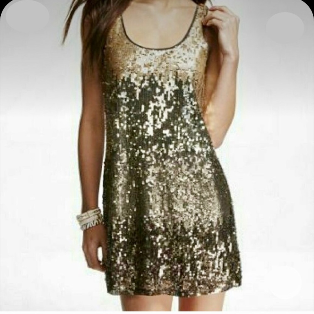 EXPRESS Gold Shiny Sequin Dress